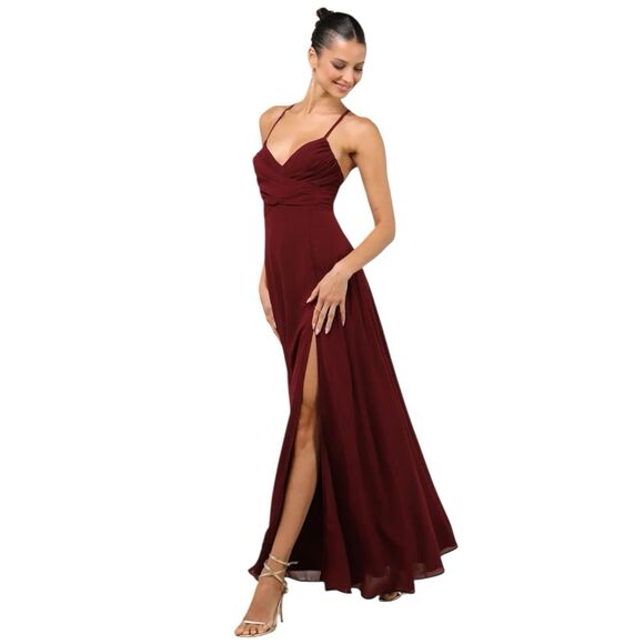 Lulus Event Ready Maxi Dress Womens XL Backless Lace Up Chiffon Slit Formal NWOT - Picture 5 of 7
